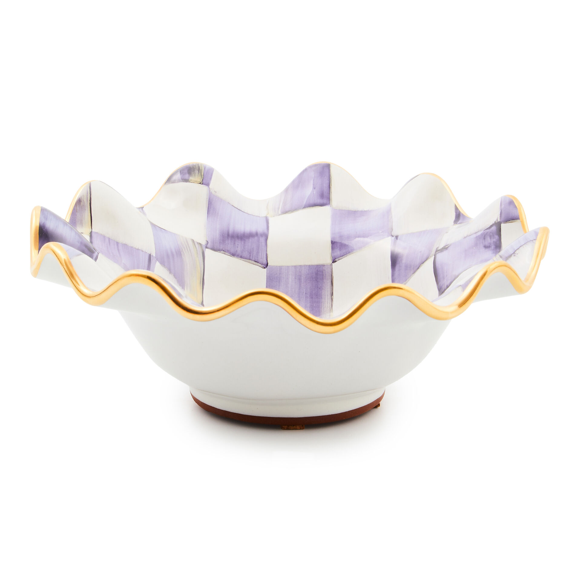 Violet Check Ceramic Fluted Breakfast Bowl