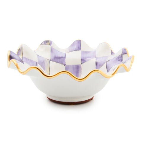 Violet Check Ceramic Fluted Breakfast Bowl