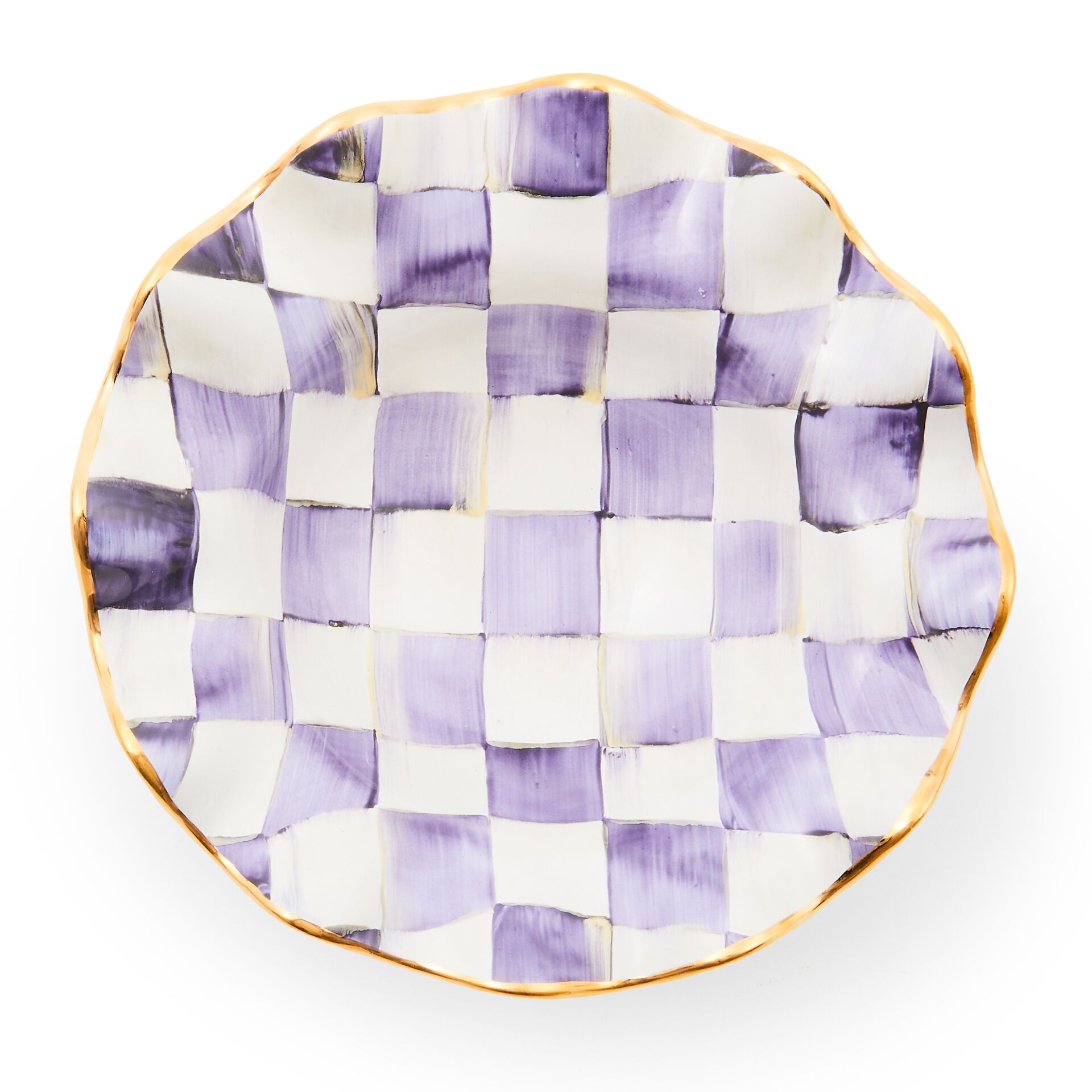 Violet Check Ceramic Fluted Breakfast Bowl