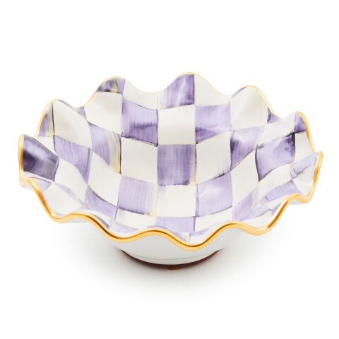 Violet Check Ceramic Fluted Breakfast Bowl
