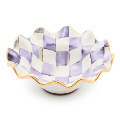 Violet Check Ceramic Fluted Breakfast Bowl