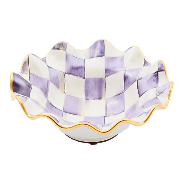 Violet Check Ceramic Fluted Breakfast Bowl