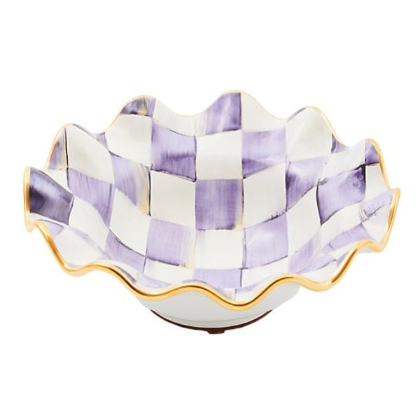 Violet Check Ceramic Fluted Breakfast Bowl