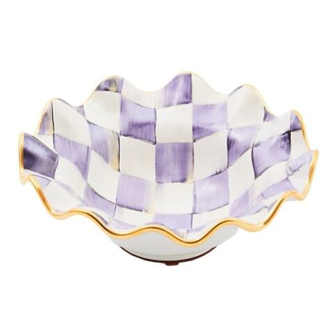 Violet Check Ceramic Fluted Breakfast Bowl