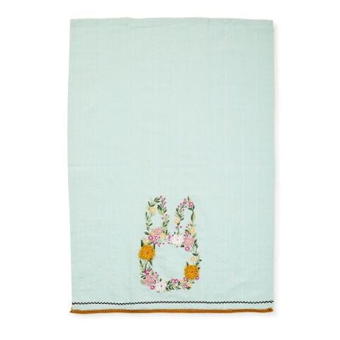 Floral Bunny Embroidered Dish Towel