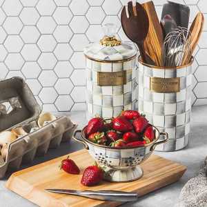 Sterling Check Enamel Utensil Holder