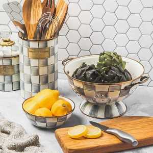 Sterling Check Enamel Utensil Holder