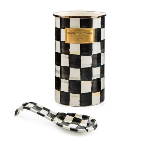 Courtly Check Enamel Spoon Rest & Utensil Holder Set