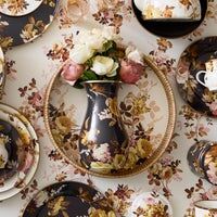 Wild Rose White Enamel & Rattan Round Serving Tray