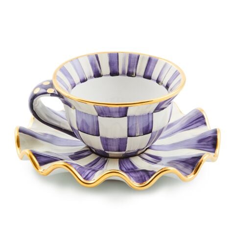 Violet Check Ceramic Teacup