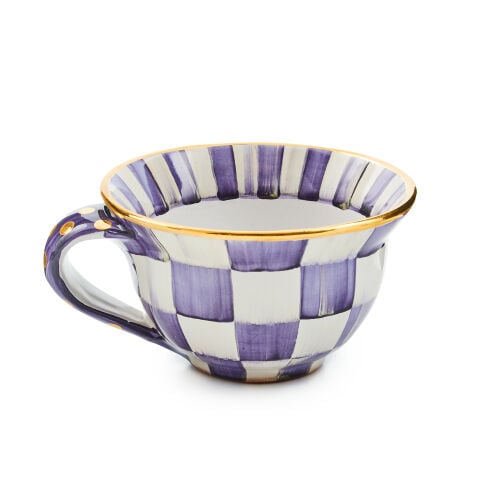 Violet Check Ceramic Teacup
