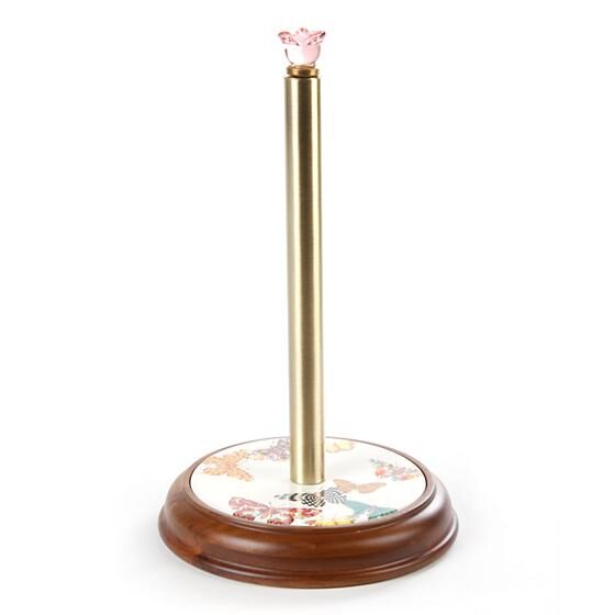 Butterfly Garden Wood Paper Towel Holder - White