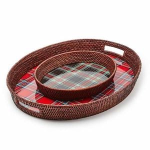 Tartan Red Rattan Party Serving Tray