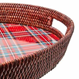 Tartan Red Rattan Party Serving Tray