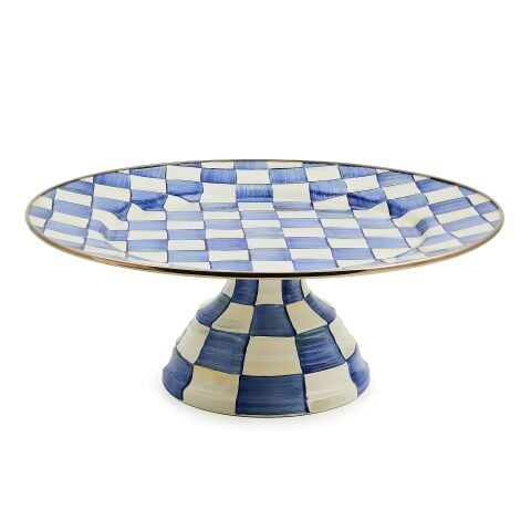 Royal Check Enamel Pedestal Platter - Large