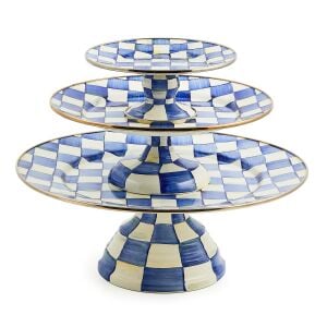 Royal Check Enamel Pedestal Platter - Large