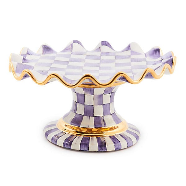 Violet Check Ceramic Fluted Cake Stand