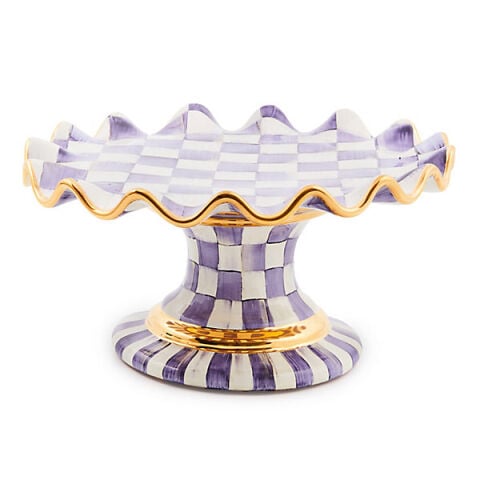 Violet Check Ceramic Fluted Cake Stand