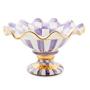 Plum Check Ceramic Compote