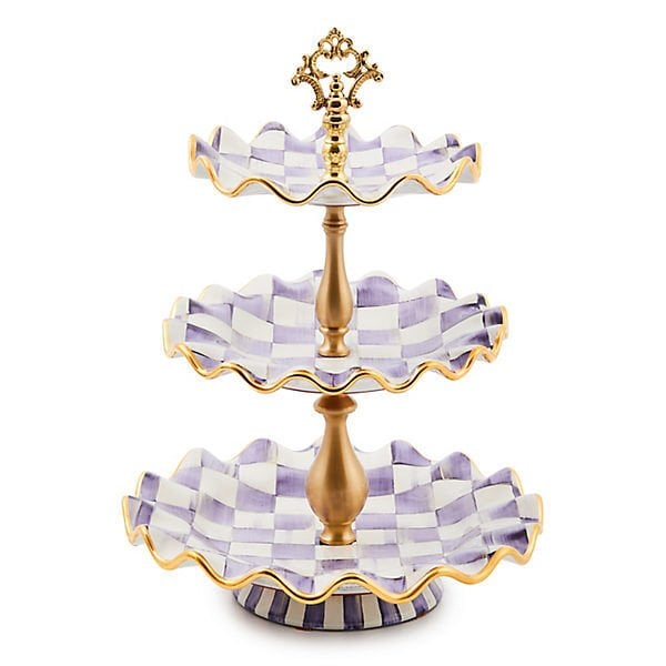 Plum Check Ceramic Three Tier Sweet Stand