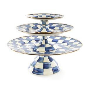 Royal Check Enamel Pedestal Platter - Small