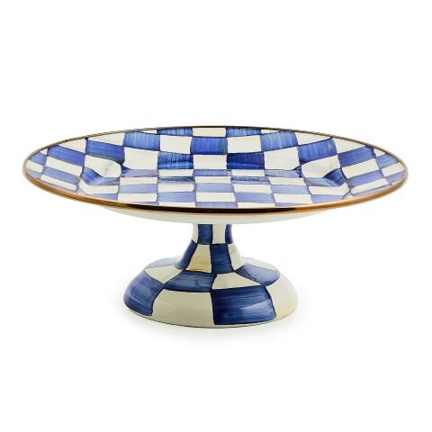 Royal Check Enamel Pedestal Platter - Small