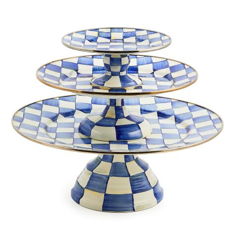 Royal Check Enamel Pedestal Platter - Small