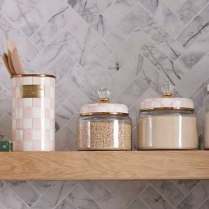 Rosy Check Kitchen Canister, Small