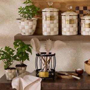 Mocha Check Utensil Caddy Set