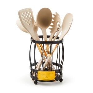 Mocha Check Utensil Caddy Set