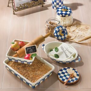 Royal Check Enamel Oval Gratin - Medium