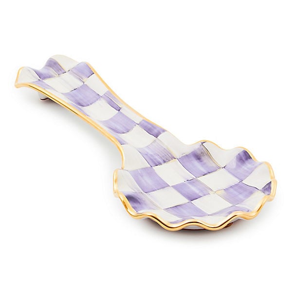 Violet Check Ceramic Spoon Rest