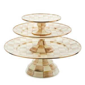 Mocha Check Small Pedestal Platter