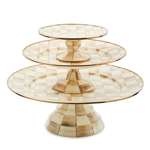 Mocha Check Small Pedestal Platter