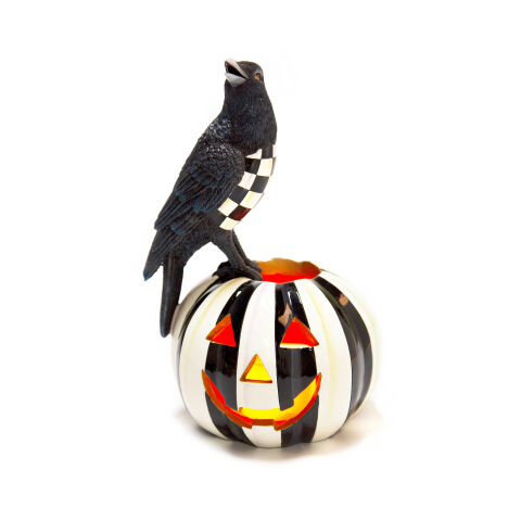 Crow on Illuminated Pumpkin