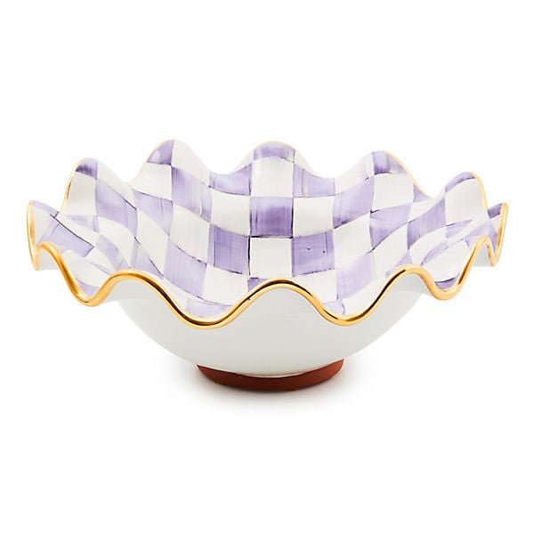 Violet Check Medium Ceramic Fluted Serving Bowl