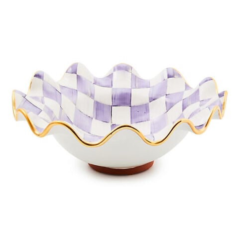 Violet Check Medium Ceramic Fluted Serving Bowl