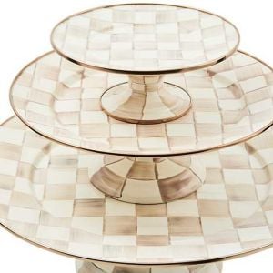 Mocha Check Mini Pedestal Platter