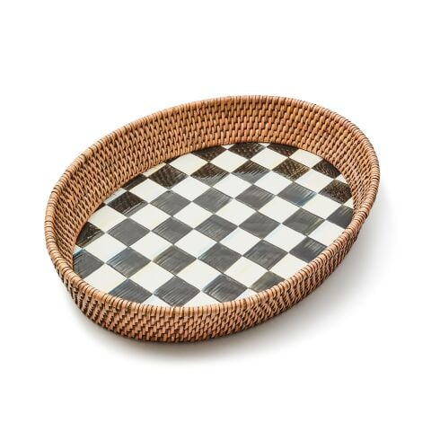 Courtly Check Large Enamel & Rattan Serving Tray