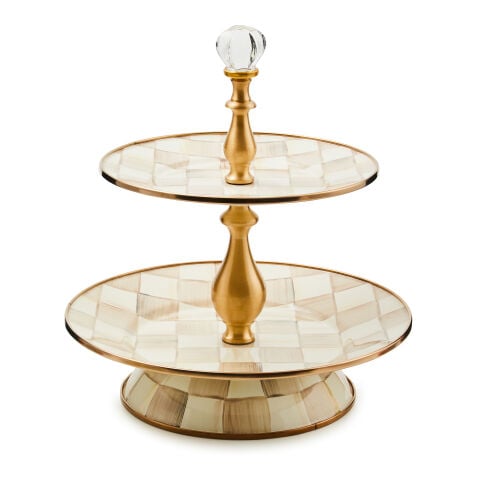 Mocha Check Two Tier Sweet Stand