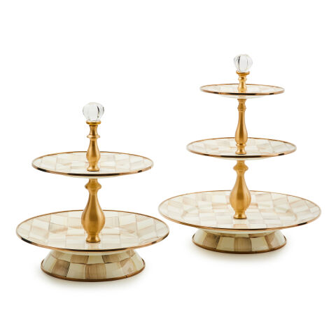 Mocha Check Two Tier Sweet Stand
