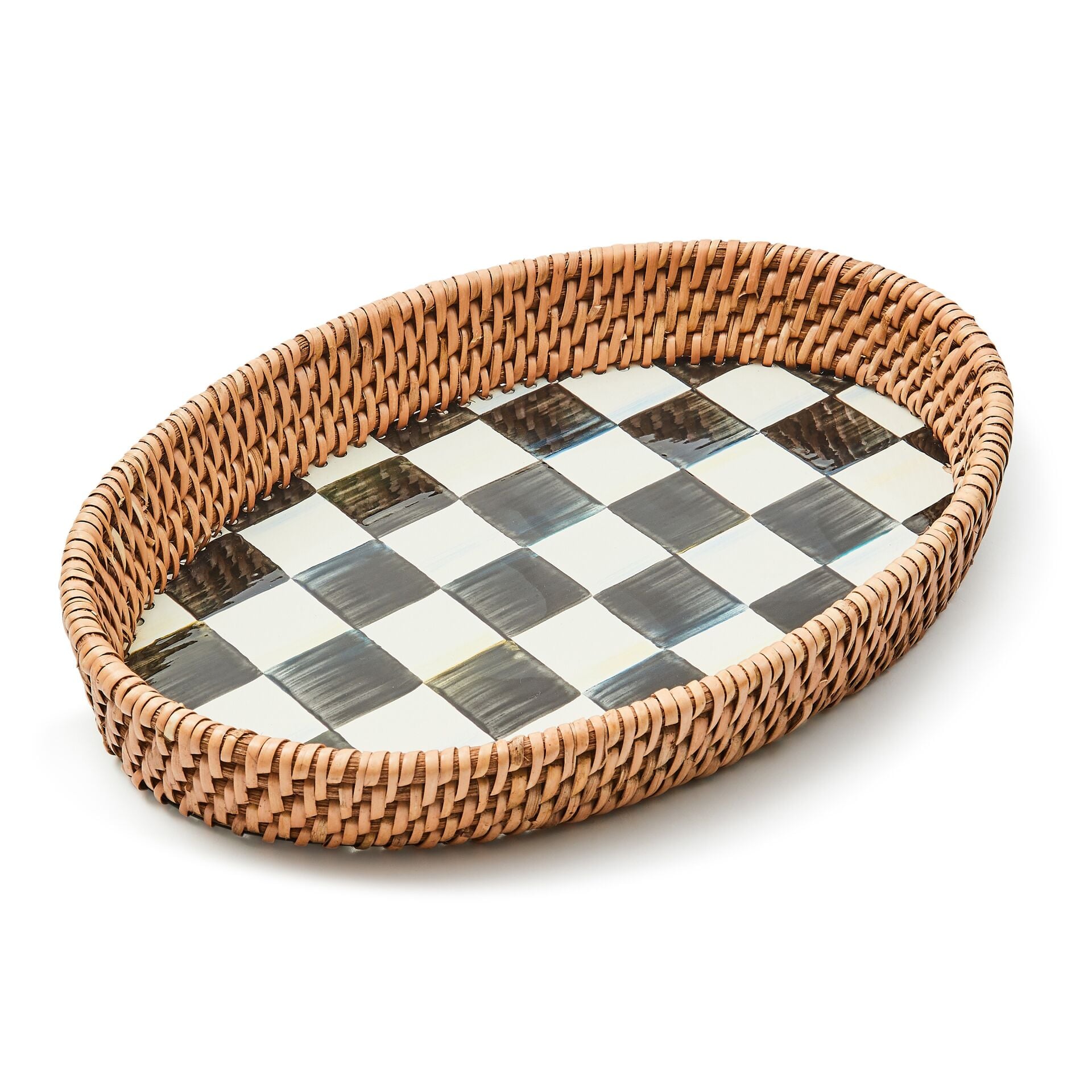 Courtly Check Small Enamel & Rattan Serving Tray