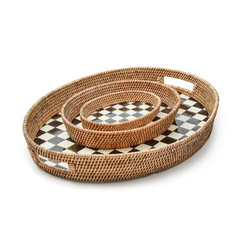 Courtly Check Small Enamel & Rattan Serving Tray