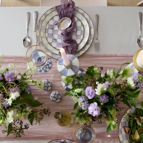 Violet Check Large Candlestick