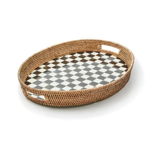 Courtly Check Enamel & Rattan Party Tray