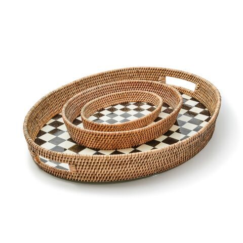 Courtly Check Enamel & Rattan Party Tray