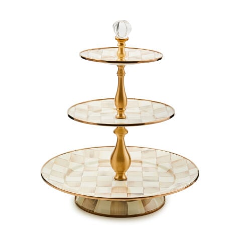 Mocha Check Three Tier Sweet Stand