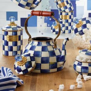 Royal Check Enamel Tea Kettle - 3 Quart