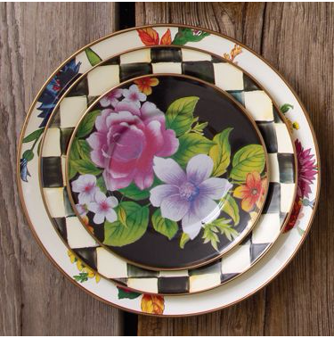 Flower Market Salad Dessert Plate Black