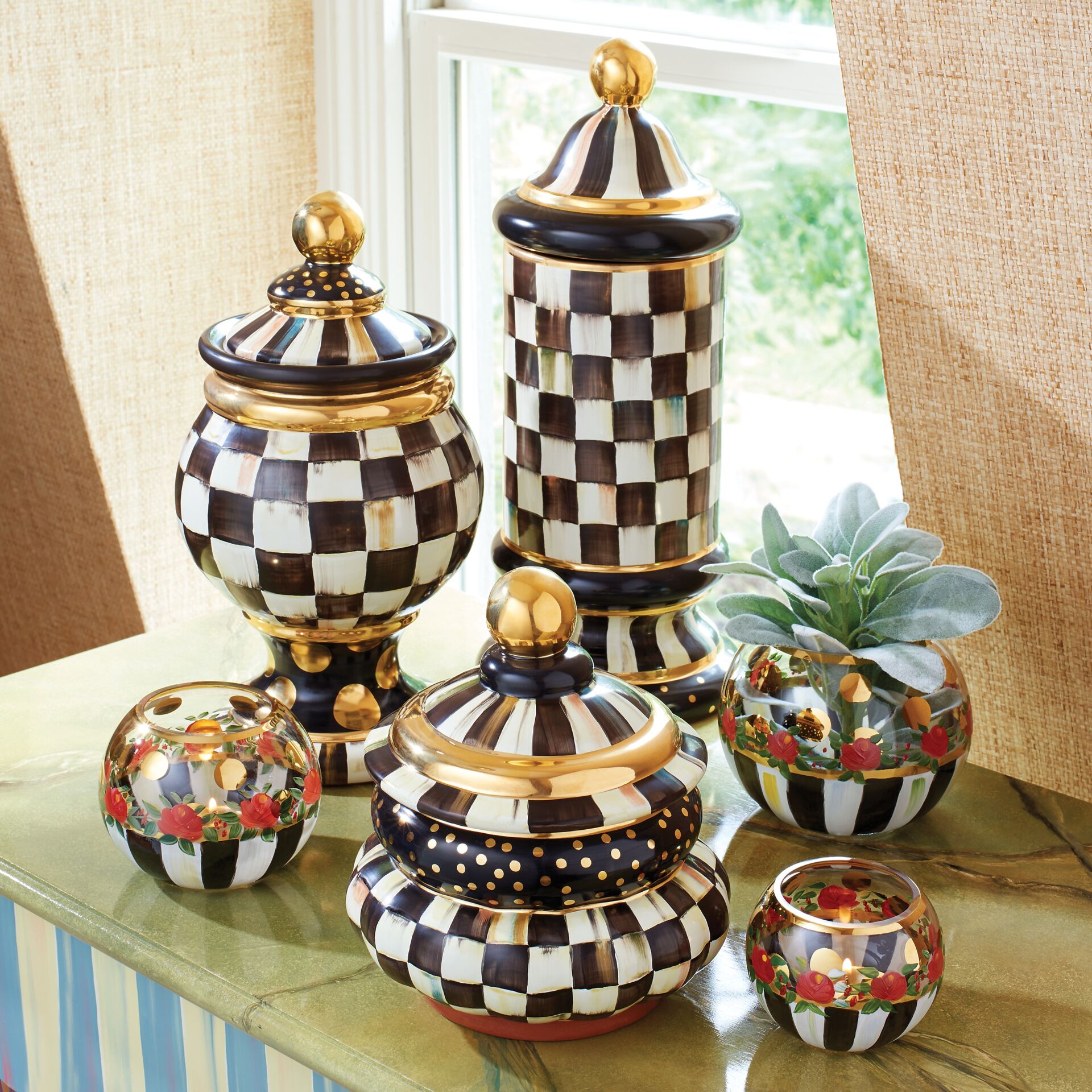 Courtly Check Ceramic Column Canister